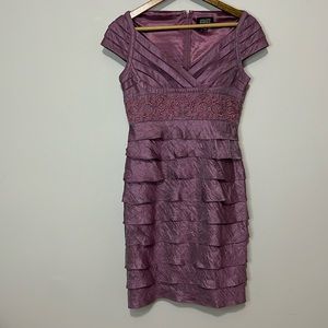 Adrianna Papell Occasions Cap Sleeve Beaded Tiered Ruffle Dress